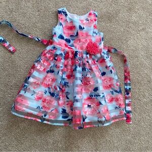 Jona Michelle Girls Floral Dress 4T Pink Blue  Party Easter Sash Rosette wedding